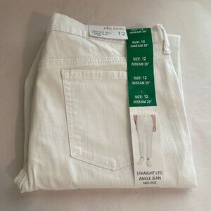 Ella Moss Women's Jeans Size 12 White High Rise Slim Straight Ankle Coastal NEW